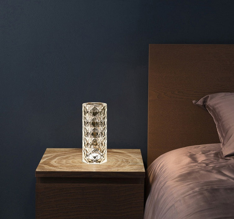 Nordic Crystal Touch Lamp – USB Rechargeable Diamond Table Lamp with 3-Level Dimming, Rose Projection Night Light for Bedroom & Home Decor