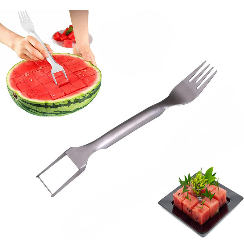 2-in-1 Watermelon Slicer Fork - Stainless Steel Fruit Cutter Tool