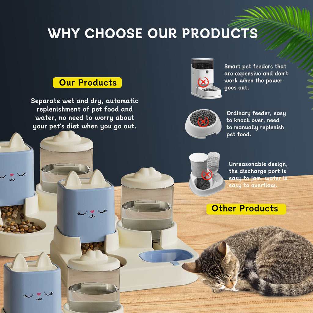 Super Cute Appearance Pet Feeding And Drinking Device, Cleverly Designed With Dry And Wet Separation, Automatic Water Addition, Universal For Cats And Dogs, Easily Solves Feeding Problems, And Makes P