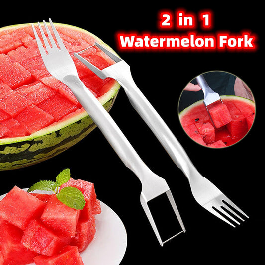 2-in-1 Watermelon Slicer Fork - Stainless Steel Fruit Cutter Tool