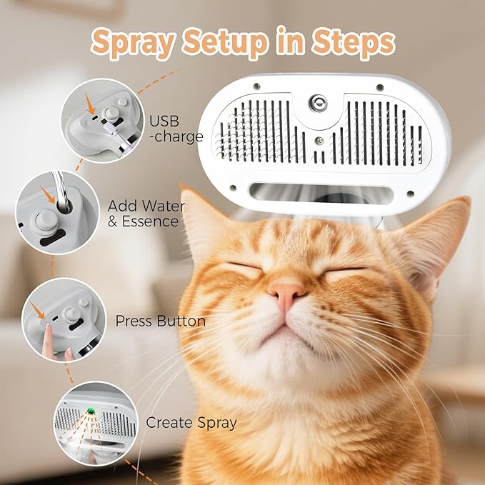 3-in-1 Pet Steam Brush - Cat & Dog Grooming Comb with Water Spray