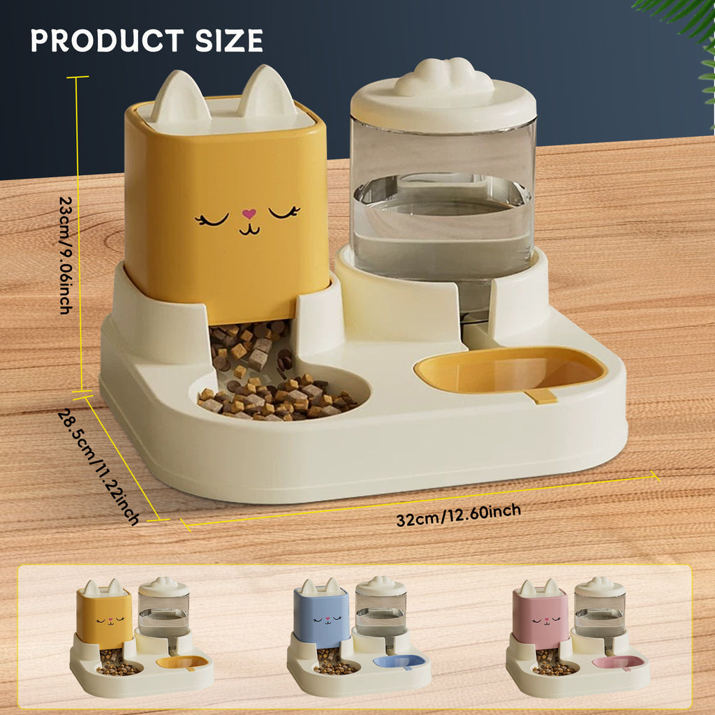Super Cute Appearance Pet Feeding And Drinking Device, Cleverly Designed With Dry And Wet Separation, Automatic Water Addition, Universal For Cats And Dogs, Easily Solves Feeding Problems, And Makes P