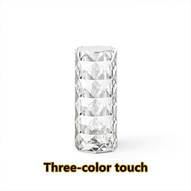 Nordic Crystal Touch Lamp – USB Rechargeable Diamond Table Lamp with 3-Level Dimming, Rose Projection Night Light for Bedroom & Home Decor