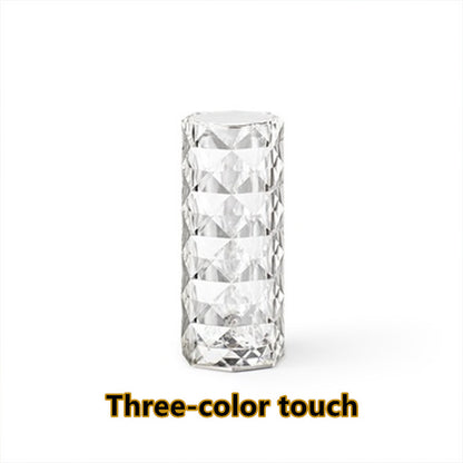 Nordic Crystal Touch Lamp – USB Rechargeable Diamond Table Lamp with 3-Level Dimming, Rose Projection Night Light for Bedroom & Home Decor