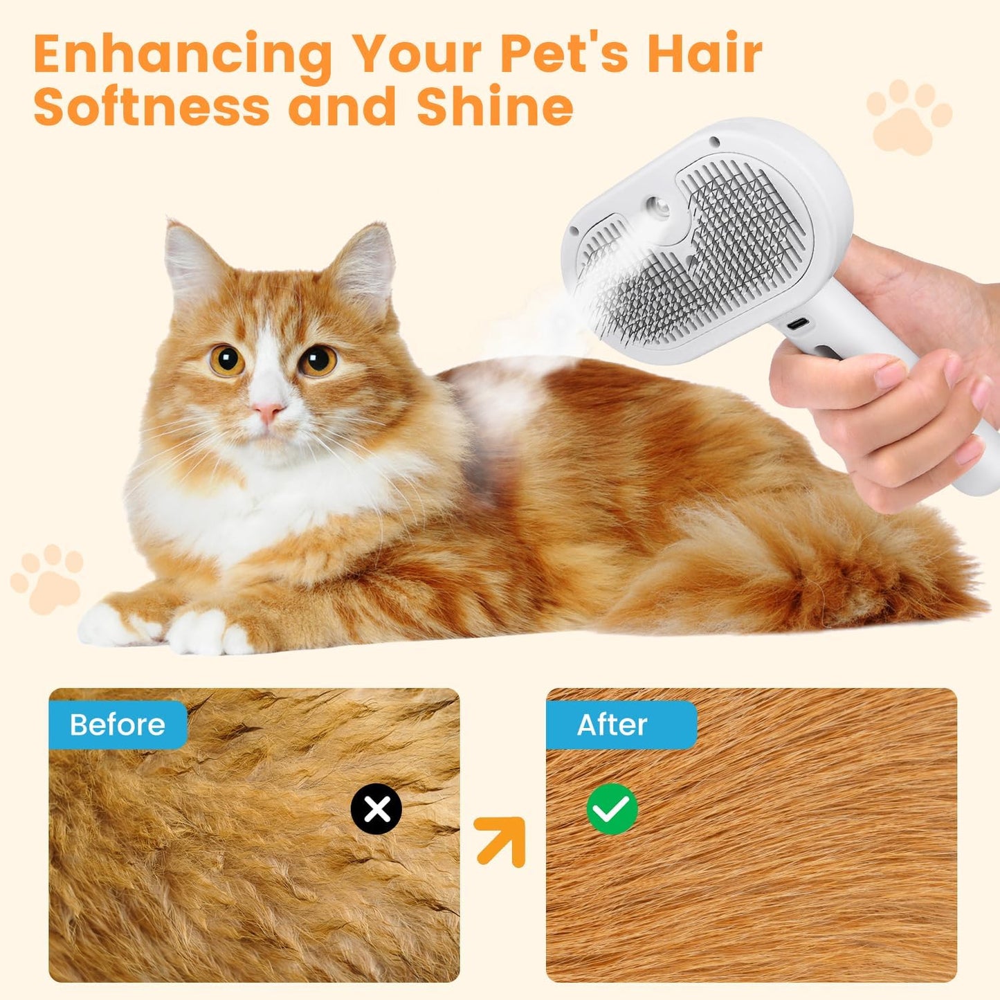 3-in-1 Pet Steam Brush - Cat & Dog Grooming Comb with Water Spray