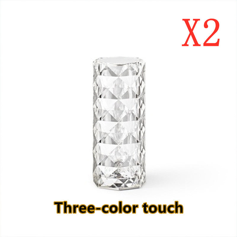 Nordic Crystal Touch Lamp – USB Rechargeable Diamond Table Lamp with 3-Level Dimming, Rose Projection Night Light for Bedroom & Home Decor